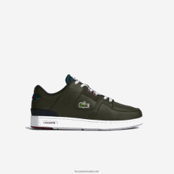 Lacoste adidași în contrast de culoare din piele curte 0H6PD41705 bărbați kaki și alb 255