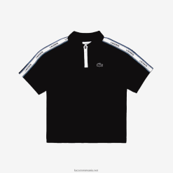 Lacoste benzi imprimate polo guler cu fermoar 0H6PD42960 băieți negru 031