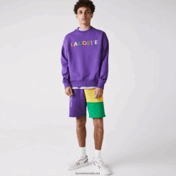 Lacoste bermudă din lână colorblock cu litere 0H6PD41560 bărbați violet galben verde 1cv