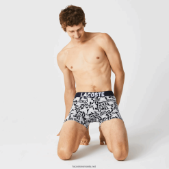Lacoste Boxer cu imprimeu nautic pachet de 3 0H6PD41524 bărbați gri chine bleumarin alb 5kc