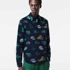 Lacoste cămașă cu imprimeu crocodil cu fit regular 0H6PD41575 bărbați bleumarin alb qrn
