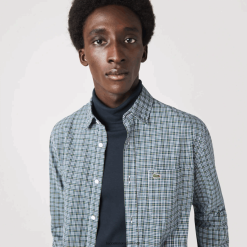 Lacoste cămașă cu imprimeu cu carouri, în formă regulată 0H6PD41609 bărbați alb negru verde tav