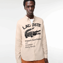Lacoste cămașă de flanel de marcă cu potrivire normală 0H6PD41654 bărbați bej negru ub7