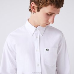 Lacoste cămașă din bumbac oxford cu potrivire normală 0H6PD41467 bărbați alb 001