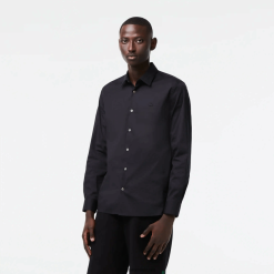 Lacoste cămașă din popelin de bumbac slim fit cu guler francez 0H6PD41437 bărbați negru 031
