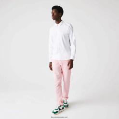 Lacoste Cămașă slim din popelin din bumbac elastic cu plăcuță ascunsă 0H6PD41648 bărbați alb 001