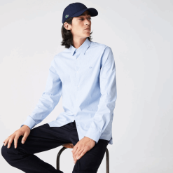 Lacoste cămașă slim din popelin elastic în dungi 0H6PD4400 bărbați alb albastru f6z