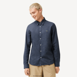 Lacoste cămașă slim fit din bumbac chambray 0H6PD41519 bărbați negru/alb hhw