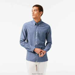 Lacoste cămașă slim fit din bumbac chambray 0H6PD41573 bărbați cdz albastru