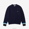 Lacoste cardigan cu dungi în contrast cu potrivire clasică 0H6PD41498 bărbați bleumarin galben albastru 7kz
