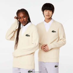 Lacoste cardigan din bumbac organic cu decolteu în V 0H6PD4492 bărbați alb xfj