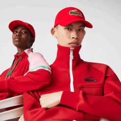 Lacoste curea de contrast și șapcă supradimensionată din bumbac crocodil 0H6PD42289 bărbați roșu 240