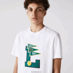 Lacoste fanioane cu gât crew l insignă tricou din bumbac 0H6PD4914 bărbați alb 001