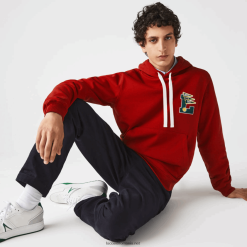 Lacoste fanioane l insignă hanorac din bumbac fleece cu glugă 0H6PD41101 bărbați roșu 5sx