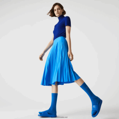 Lacoste fustă plisată fluidă cu talie elastică 0H6PD42600 femei ptv albastru