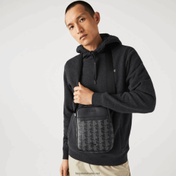 Lacoste geanta verticală din pânză monogramă 0H6PD42038 bărbați monogram noir gris h45