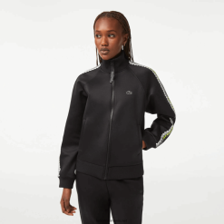 Lacoste hanorac cu fermoar cu dungi cu logo, în formă lejeră 0H6PD42397 femei negru 031