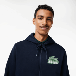 Lacoste hanorac cu fermoar din lână neperiată 0H6PD4320 bărbați bleumarin 166