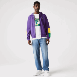 Lacoste hanorac cu glugă colorblock fleece cu fermoar 0H6PD41198 bărbați violet galben verde 1cv