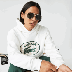 Lacoste Hanorac cu glugă cu monogramă, cu potrivire lejeră 0H6PD4972 bărbați alb 70v