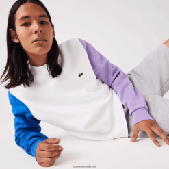 Lacoste hanorac din fleece periat 0H6PD41098 bărbați alb albastru violet 89s