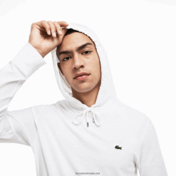 Lacoste hanorac din jerseu de bumbac cu glugă 0H6PD4736 bărbați alb 001
