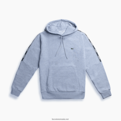 Lacoste hanorac fleece cu glugă cu bandă cu imprimeu 0H6PD41219 bărbați grey chine cca