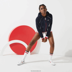 Lacoste jachetă cu fermoar din lână sport french sporting spirit edition 0H6PD42610 femei bleumarin alb roșu lege