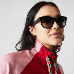 Lacoste ochelari de soare ovali din acetat din piele de croco 0H6PD42920 femei negru mat 001