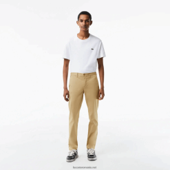 Lacoste pantaloni chino slim fit din bumbac elastic 0H6PD4499 bărbați bej cb8