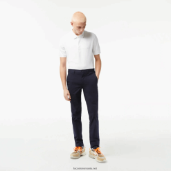 Lacoste pantaloni chino slim fit din bumbac elastic 0H6PD4500 bărbați bleumarin 166