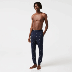 Lacoste pantaloni de pijama din jerseu imprimat 0H6PD41385 bărbați bleumarin alb 525