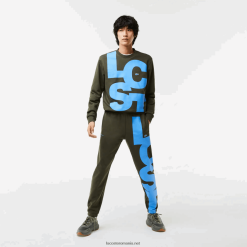 Lacoste pantaloni de sport din bumbac cu inscripții contrastante 0H6PD41038 bărbați verde kaki s7t