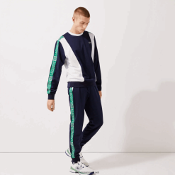 Lacoste pantaloni de trening cu benzi marca sport 0H6PD41121 bărbați bleumarin alb verde fx3