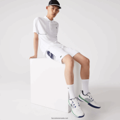 Lacoste pantaloni scurți cu benzi laterale imprimate sport 0H6PD41596 bărbați alb bleumarin 522