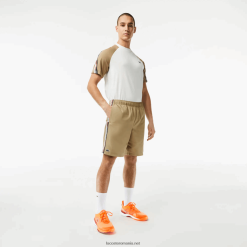 Lacoste pantaloni scurți de tenis din poliester reciclat 0H6PD416 bărbați bej cb8