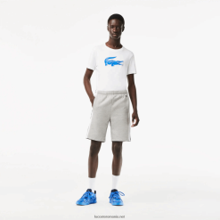 Lacoste pantaloni scurți din fleece periat colorblock 0H6PD4455 bărbați gri chine negru alb sj1