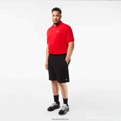 Lacoste pantaloni scurți din fleece periat din bumbac organic - plus size - mari 0H6PD4463 bărbați negru 031
