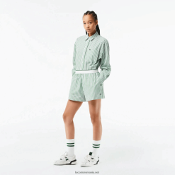 Lacoste pantaloni scurți din poplin din bumbac în dungi 0H6PD42455 femei alb kaki verde vi4