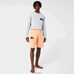 Lacoste pantaloni scurți din velur, crocodil, bumbac fleece 0H6PD41482 bărbați portocaliu deschis bordeaux rz6