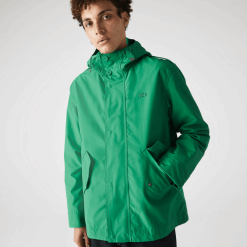 Lacoste parka scurtă cu glugă în amestec de bumbac rezistent la apă 0H6PD41313 bărbați verde ldm