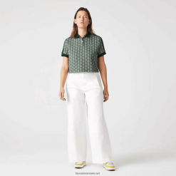 Lacoste polo cu imprimeu cu monogramă, în formă regulată 0H6PD42474 femei verde bej 7m4