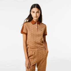 Lacoste polo cu imprimeu cu monogramă, în formă regulată 0H6PD42475 femei bej maro zwm