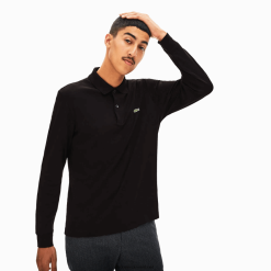 Lacoste polo cu mânecă lungă din bumbac pima cu potrivire regulată 0H6PD4858 bărbați negru 031
