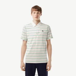 Lacoste polo de golf cu dungi din poliester reciclat 0H6PD4114 bărbați alb bej bleumarin verde xiq
