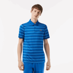 Lacoste polo de golf cu dungi din poliester reciclat 0H6PD4115 bărbați bleumarin alb albastru xip