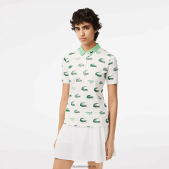 Lacoste polo de golf cu imprimeu crocodil 0H6PD42378 femei alb verde 2p0