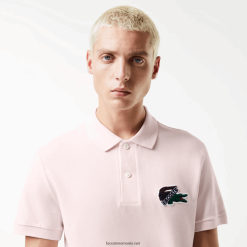 Lacoste polo din bumbac organic piqué 0H6PD4576 bărbați roz deschis t03