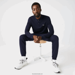 Lacoste polo original l.12.12 cu mânecă lungă 0H6PD4646 bărbați bleumarin 166