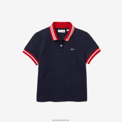 Lacoste polo piqué cu broderie crocodil 0H6PD43164 fetelor bleumarin roșu alb gtf